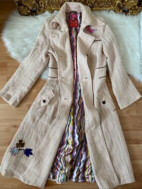 Oilily Tweed Long Coat With Appliqués